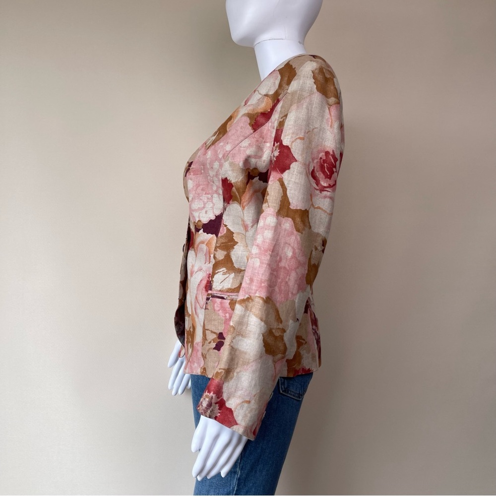 Vintage Burberry Burberry’s Floral Cropped Linen Jacket est sz M - Picture 11 of 16
